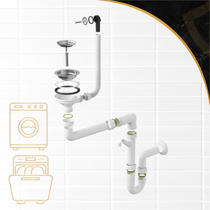 SYFON MANUALNY JEDNOKOMOROWY ZLEWOZMYWAKOWY KUCHENNY ANTYPRZELEWOWY