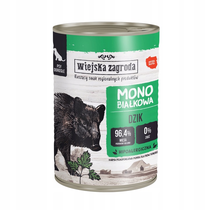 Wiejska Zagroda Karma mokra dla psa Monobiałkowa MIX SMAKÓW 12x 400g