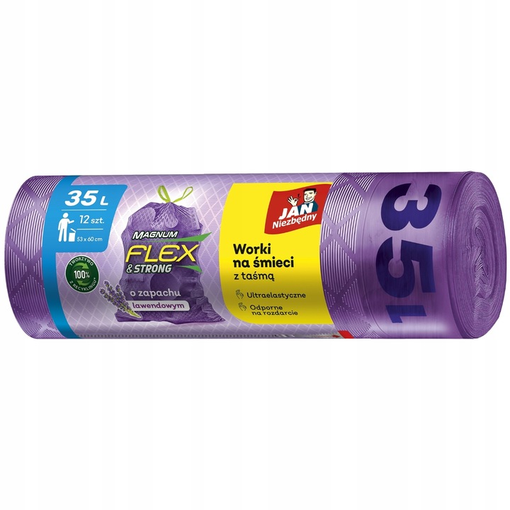 6X WORKI NA ŚMIECI Z TAŚMĄ 35L 6X12 SZT LAWENDOWE MAGNUM FLEX JAN
