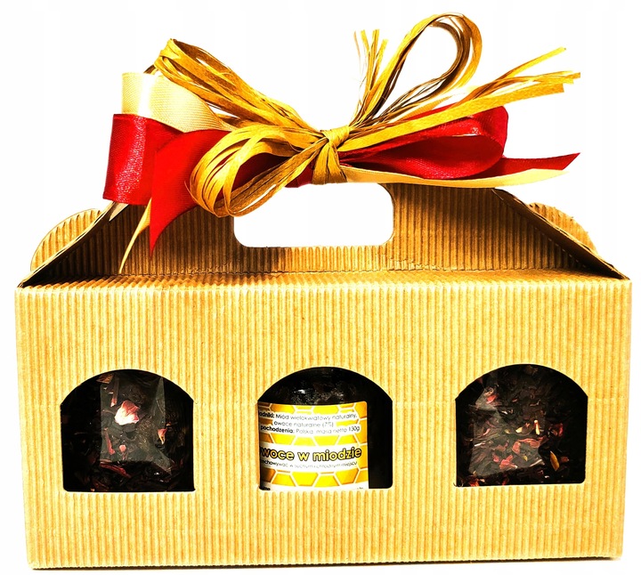 ZESTAW PREZENTOWY W WALIZECZCE 2xherbata owocowa, owoce w miodzie