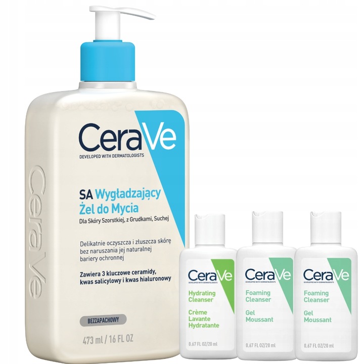 CeraVe SA Żel wygładzający do mycia skóra szorstka, sucha 473ml + GRATIS