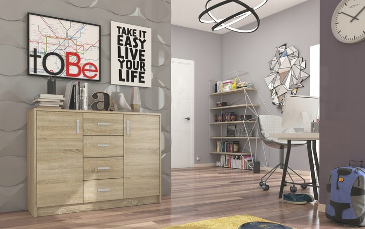 KOMODA 110CM SZAFKA 4 SZUFLADY 2 PÓŁKI SONOMA U1