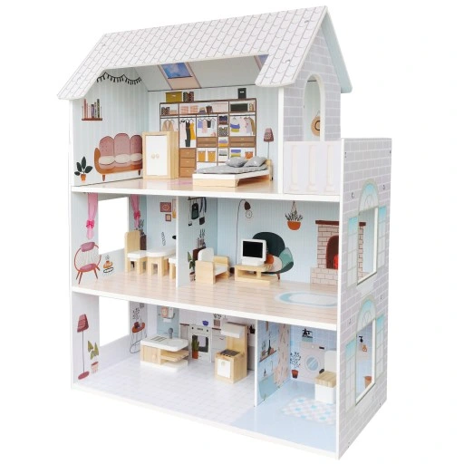 DUŻY DREWNIANY DOMEK DLA LALEK XXL 3 PIĘTRA +MEBLE