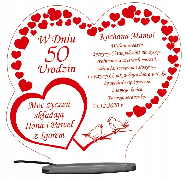 18 50 60 70 80 90 URODZINY STATUETKA PREZENT LED