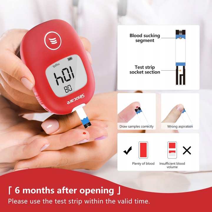 Glukometr Sinocare SAFE AQ SMART w mg/dl z 25 paskami i 25 lancetami