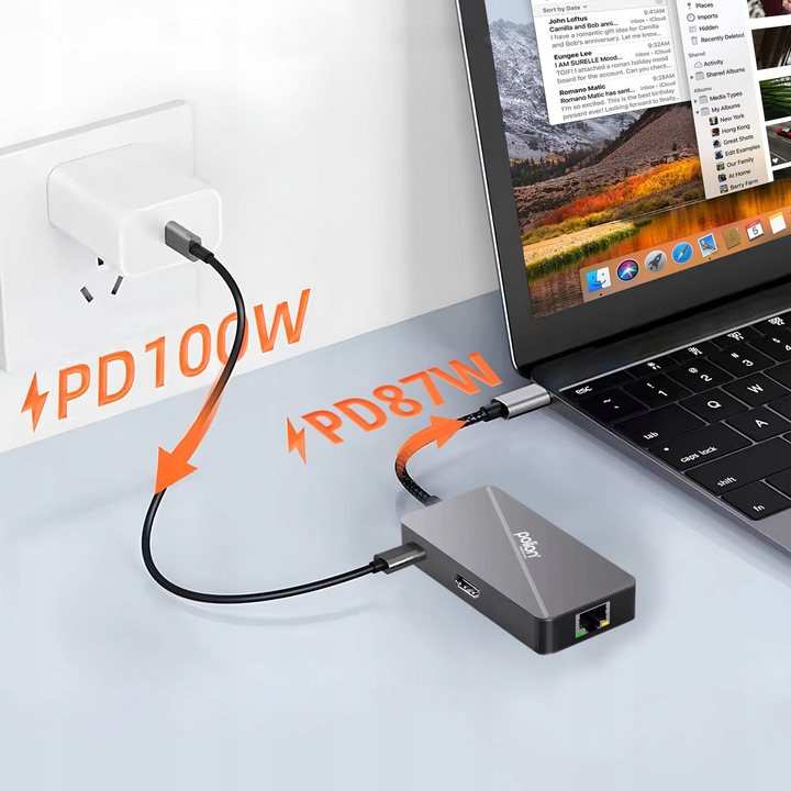 Adapter HUB 6w1 POLION USB-C przejściówka USB 3.2 PD HDMI 4K LAN 1Gb
