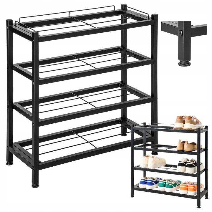 SZAFKA NA BUTY STOJAK METALOWY CZARNY 4 PÓŁKI ORGANIZER REGAŁ LOFTOWY