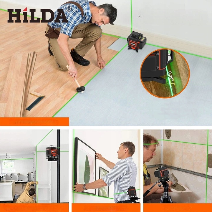 HILDA POZIOMICA 4D BLOKADA WAHADŁA LASER KRZYŻOWY STATYW 1,5 M 2 AKU