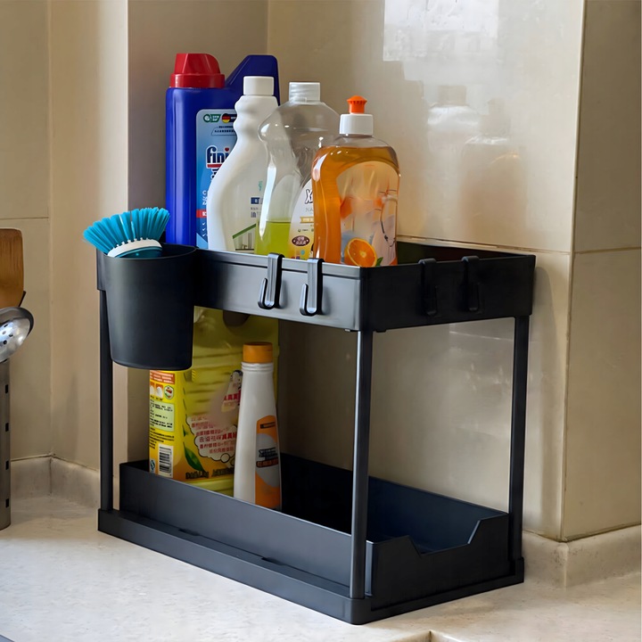 Dwupoziomowa Półka Regał Stojak Mocna pod Zlew Wysuwana do Kuchni