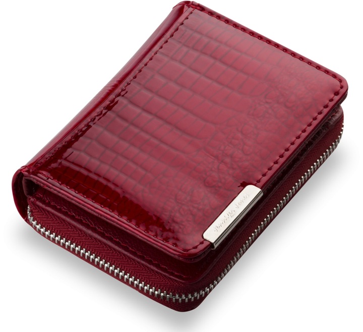 Lakierowany PORTFEL Damski MAŁA PORTMONETKA Skóra Naturalna ELEGANCKI