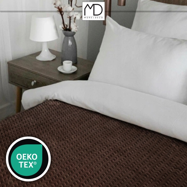 Koc pled narzuta 200x220cm na łóżko ciepły miękki prezent wzór brązowy brąz