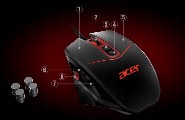 MYSZ PRZEWODOWA ACER NITRO II GAMING DLA GRACZA RGB OPTYCZNA 6 KOLORÓW