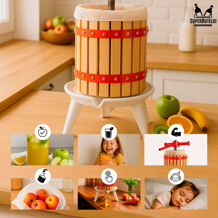 PRASA ŚRUBOWA RĘCZNA do OWOCÓW WINA SOKÓW OLIWY 18 L WYCISKARKA