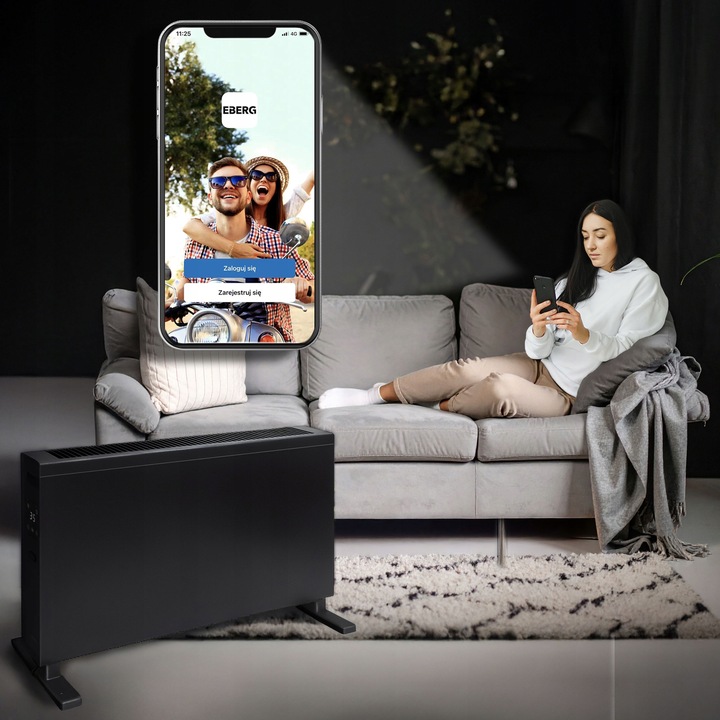 Grzejnik elektryczny konwektorowy EBERG DEXO 2000W WiFi termostat LED pilot