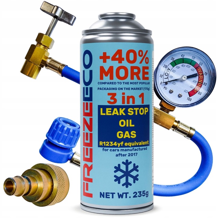 ZESTAW DO NAPEŁNIANIA klimatyzacji w samochodzie 3w1 Czynnik R1234yf