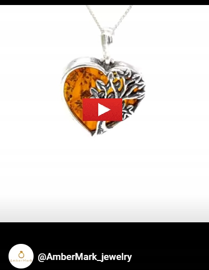 Wisiorek srebrny z bursztynem ZAWIESZKA ze srebra serce drzewo FILM