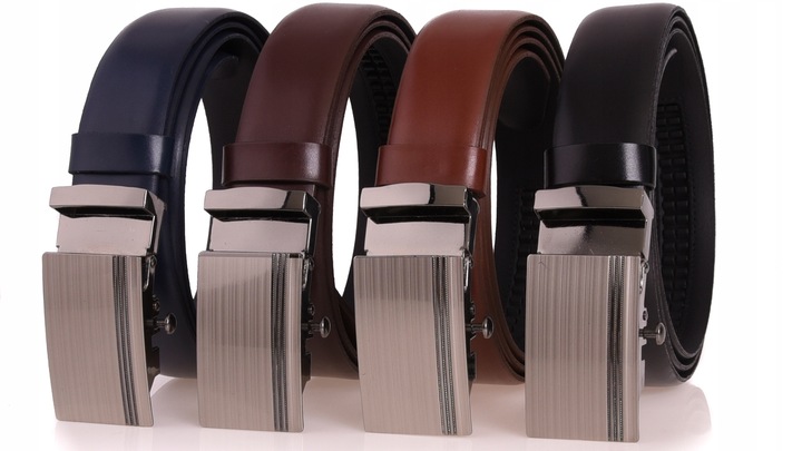 SKÓRZANY Pasek Męski AUTOMAT 3,2cm Garnitur c.BRĄZ