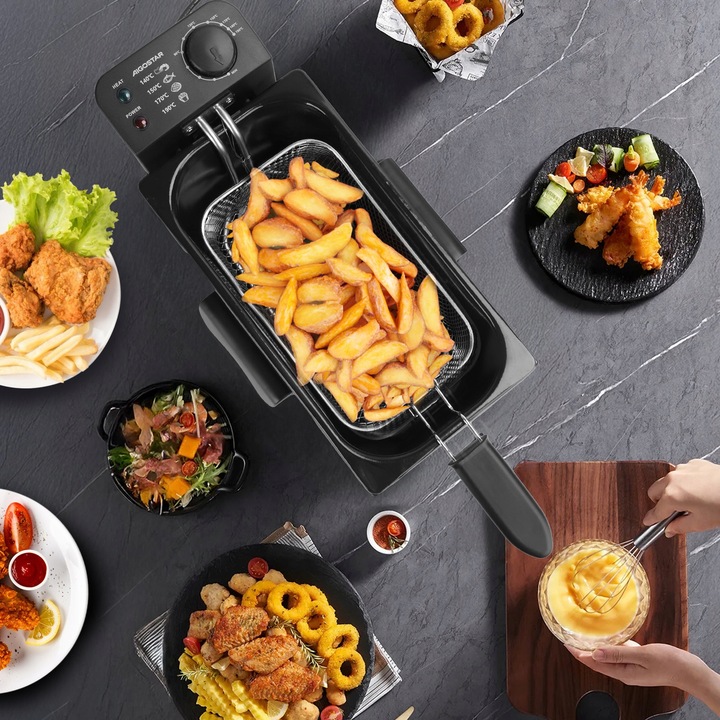 Frytkownica tradycyjna Olejowa Stalowa Mocna 3 l 2200w czarny Aigostar