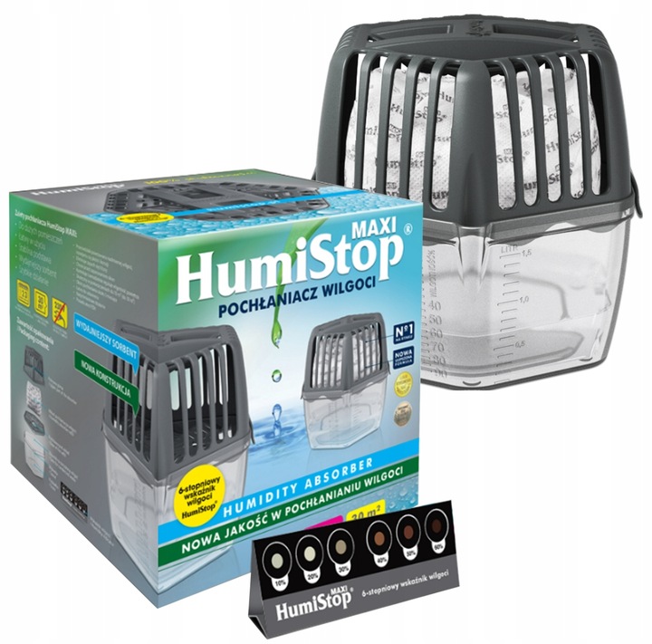 HumiStop MAXI Pochłaniacz Wilgoci Atest PZH Wskaźnik 800g na 30m2