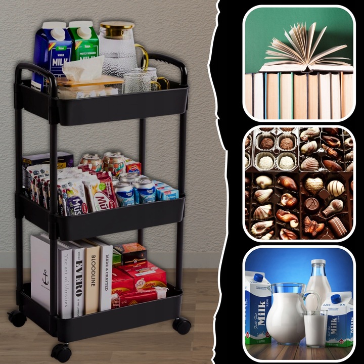 Wózek kuchenny STOLIK NA KÓŁKACH WÓZEK 3 POZIOMOWY BLOKADA KÓŁEK