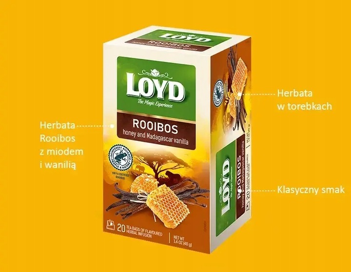 Herbata ziołowa w kopertach Loyd Rooibos miód i wanilia 20szt x16
