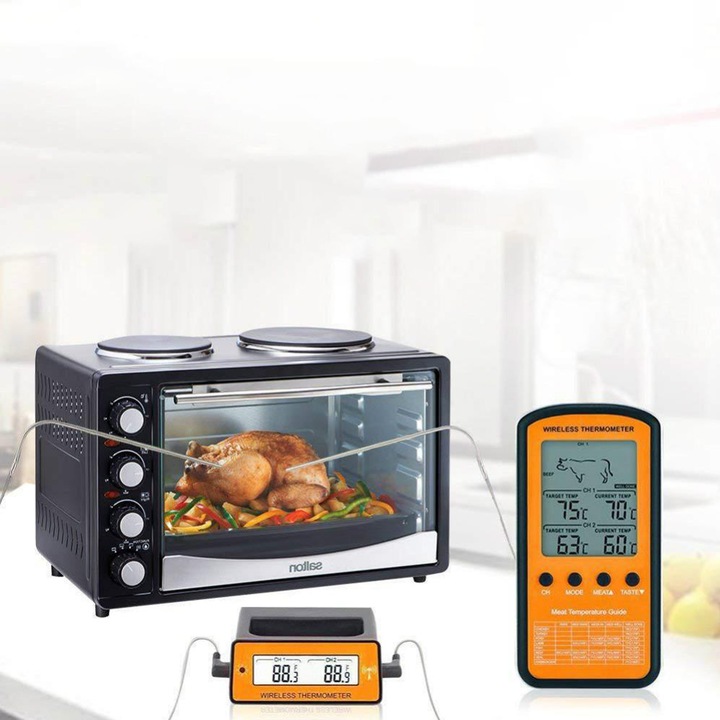 BEZPRZEWODOWY TERMOMETR DO GRILLA WĘDZARNI 2 SONDY CZYTELNY WYŚWIETLACZ LCD