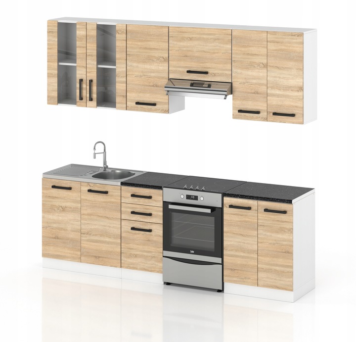 MEBLE KUCHENNE KUCHNIA ZESTAW SZAFKI MODUŁOWE BLAT JOLA 2,4M DĄB