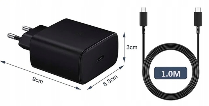ULTRA SZYBKA ŁADOWARKA DO TELEFONU SAMSUNG KOSTKA PD 45W + KABEL USB-C 100W