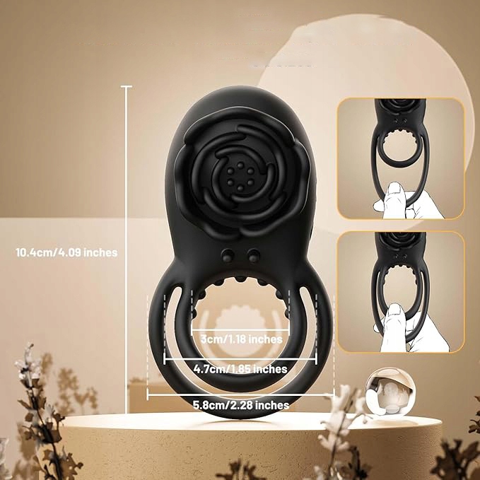 Męski wibrujący pierścień na penisa z różanym stymulatorem łechtaczki 8