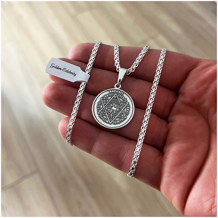 NASZYJNIK SREBRO 925 BISMARK TALIZMAN 7 ANIOLÓW ARCHANIOLÓW PIECZĘC AMULET