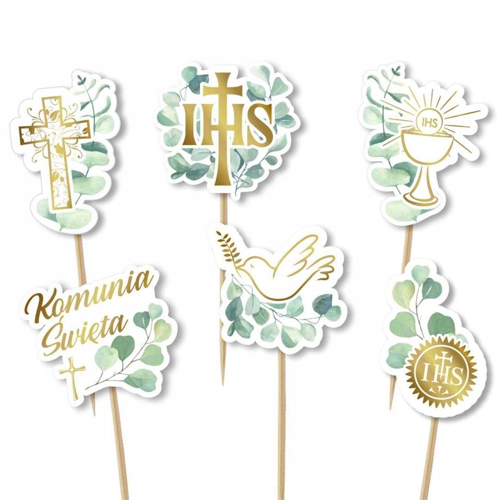 PIKERY pierwsza KOMUNIA Święta IHS dekoracja 6 szt