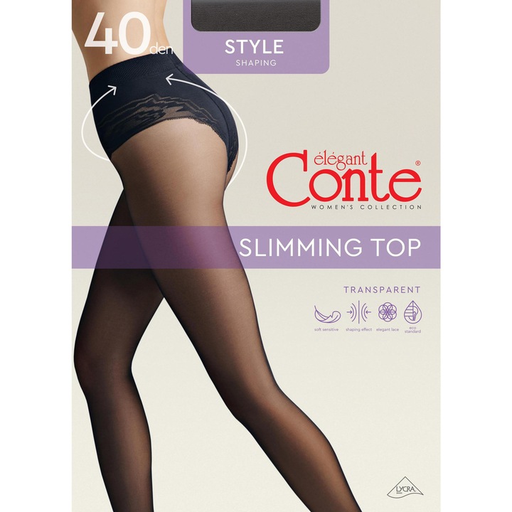 Rajstopy damskie wyszczuplające Lycra Conte STYLE 40 DEN czarne rozmiar 4