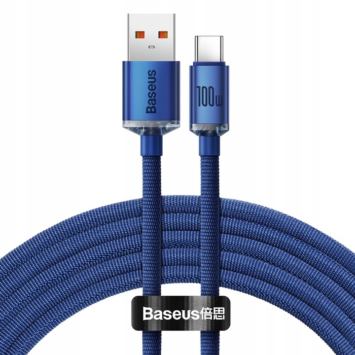 Kabel USB do USB-C Baseus Crystal Shine 100W 2m Niebieski CAJY000503