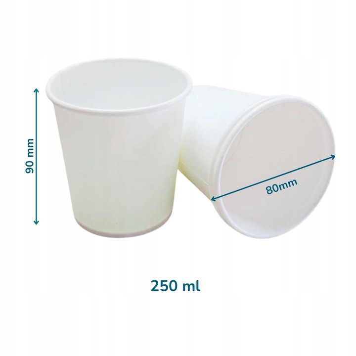 Kubki jednorazowe 100% papier białe do kawy 250ml 100szt bez dopłaty SUP