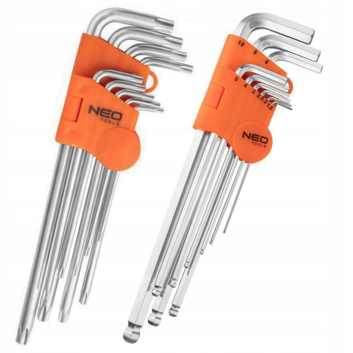 NEO ZESTAW KLUCZE SZEŚCIOKĄTNE IMBUS HEX TORX 18 sztuk DŁUGIE 09-525 09-526