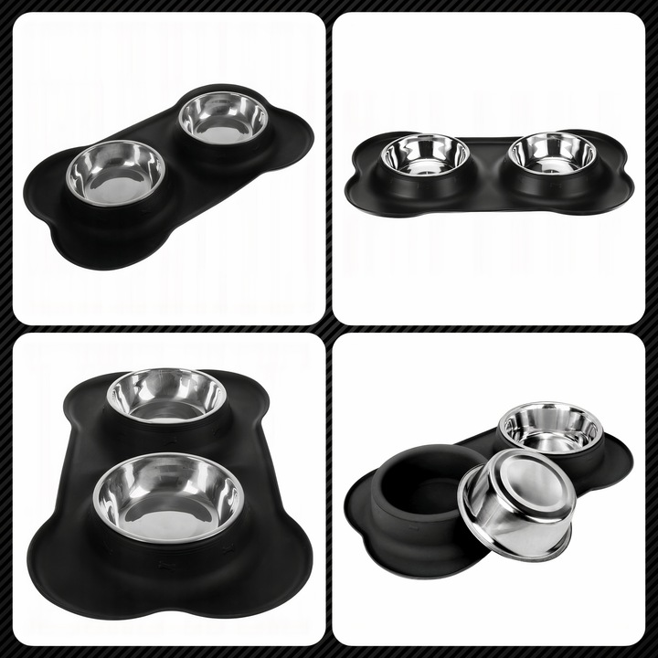 PODWÓJNA MISKA DLA PSA KOTA ANTYPOŚLIZGOWA + PODKŁADKA POD MISKI 2x450 ml