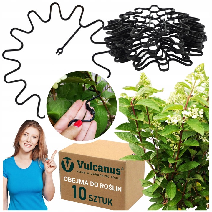 Podpora Obejma 10szt do Kwiatów Hortensji Ring Podpory Roślin Pędów Czarna