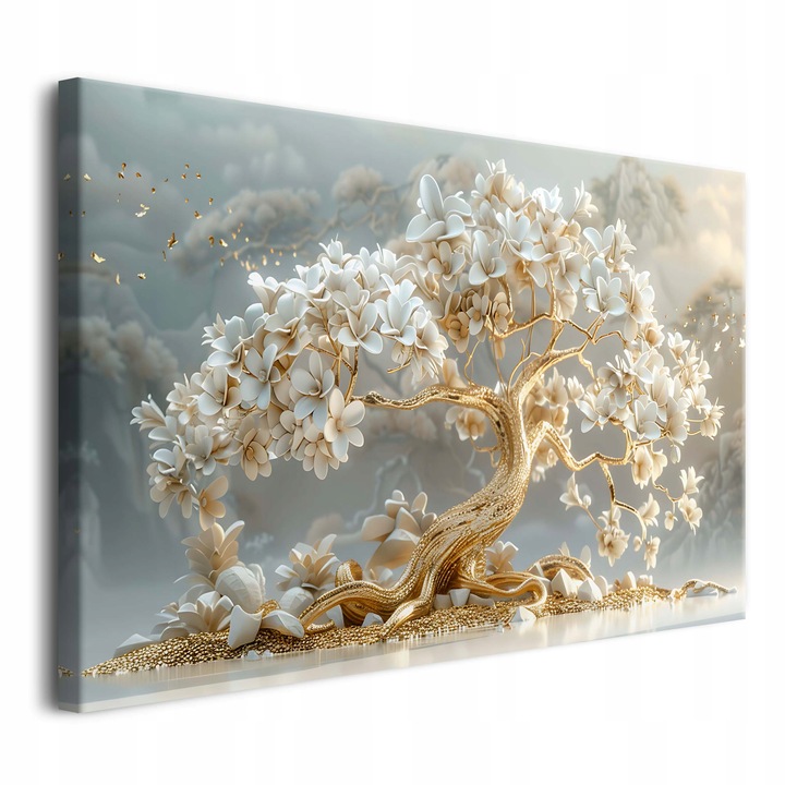 Elegancki Obraz na płótnie do salonu Złote drzewko szczęścia Glamour