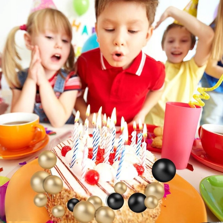 DEKORACJA TOPER TOPPER NA TORT ZŁOTE CZARNE KULE MIX NA PIKU ZESTAW 50 szt
