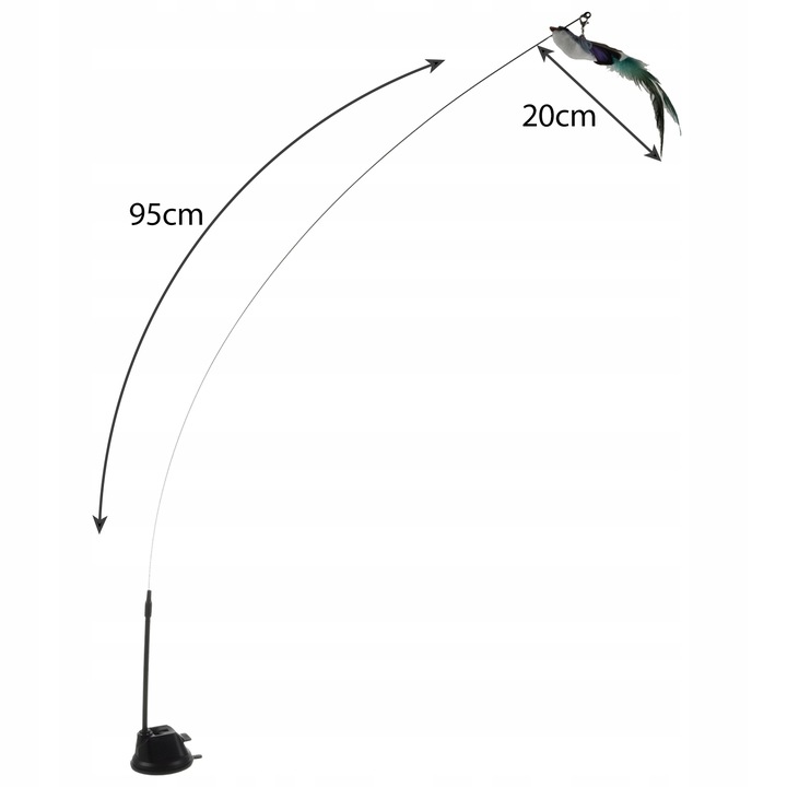 ZABAWKA DLA KOTA RUCHOMA WĘDKA Z PRZYSSAWKĄ I PTASZKIEM 95CM
