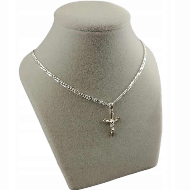 Srebrny Łańcuszek Rombo Doppia z Krzyżykiem Srebro 925 Grawer GRATIS