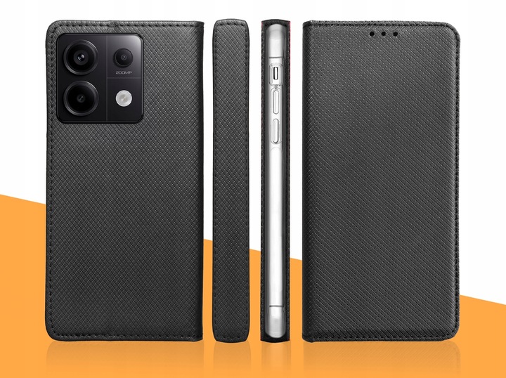 ETUI Z KLAPKĄ DO REDMI NOTE 13 PRO 5G / POCO X6 5G CZARNE ZAMYKANE + SZKŁO