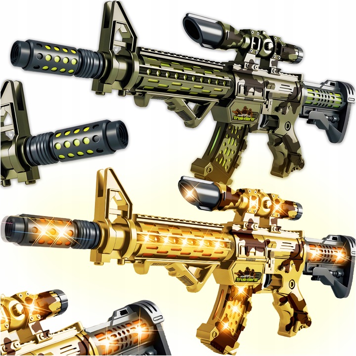 KARABIN MASZYNOWY ZABAWKA BROŃ DŹWIĘK ŚWIATŁA LED