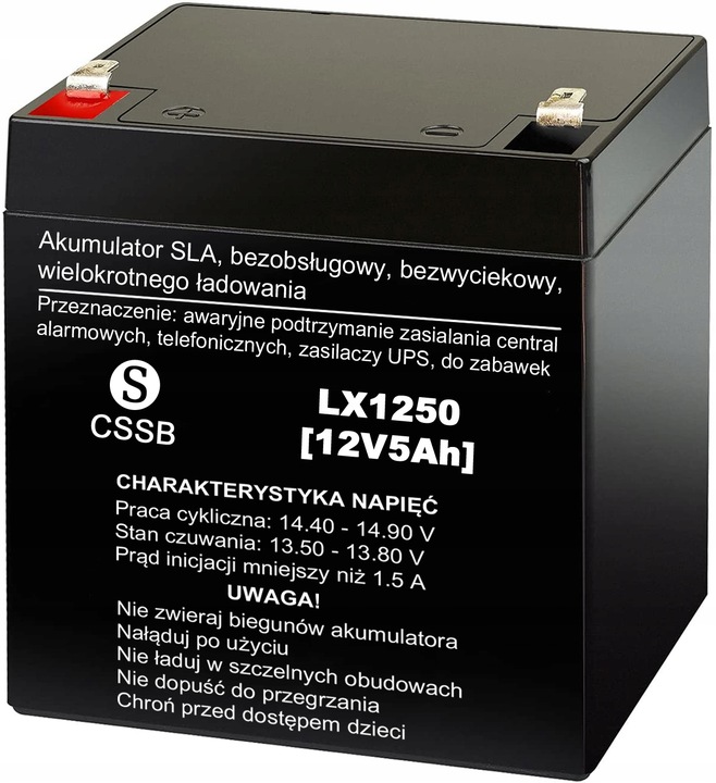 AKUMULATOR BEZOBSŁUGOWY AGM 12V 5Ah DO ZABAWKI AUTKA UPS ALARM KOSIARKI