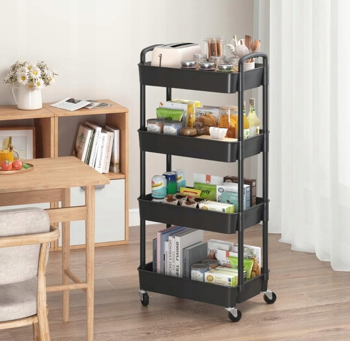 SZAFKA MOBILNA NA KÓŁKACH PÓŁKA REGAŁ 4 POZIOMY BLOKADA KÓŁEK