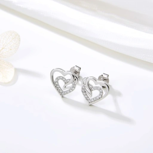 SREBRNE KOLCZYKI 925 WKRĘTKI SERCA DLA KOBIETY, KOLCZYKI SZTYFTY SREBRO 925