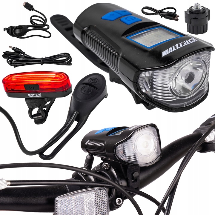 LAMPKA ROWEROWA AKUMULATOROWA LICZNIK KLAKSON PRZÓD TYŁ NA ROWER KABEL USB