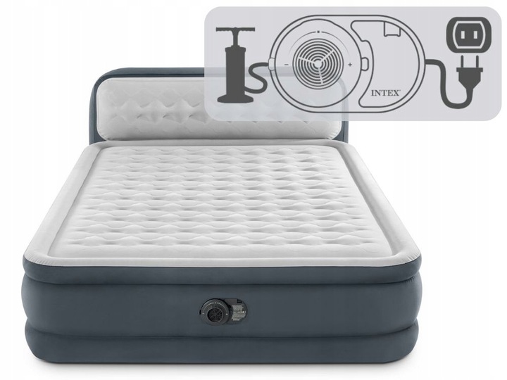Materac Dmuchany Dwuosobowy Łóżko Pompka 230V Intex + Poduszka MODEL 2024