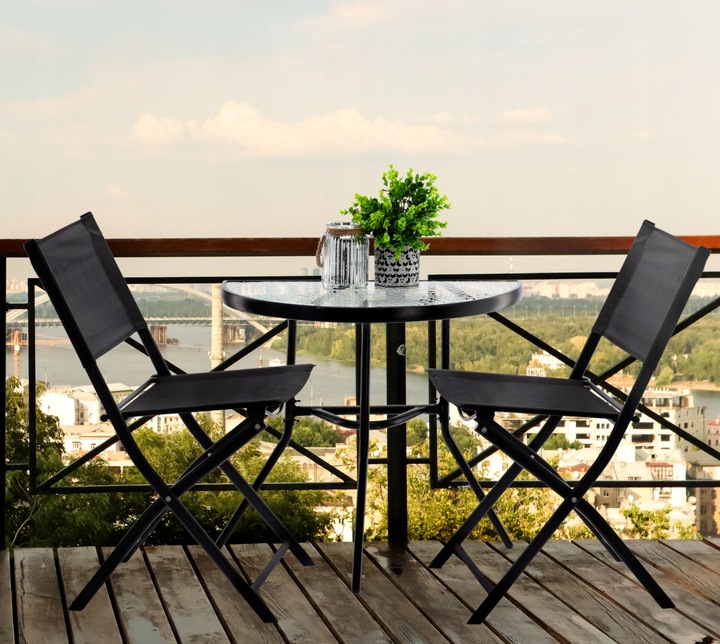 ZESTAW MEBLI BALKONOWYCH DO OGRODU 2x KRZESŁA SKŁADANE + STÓŁ