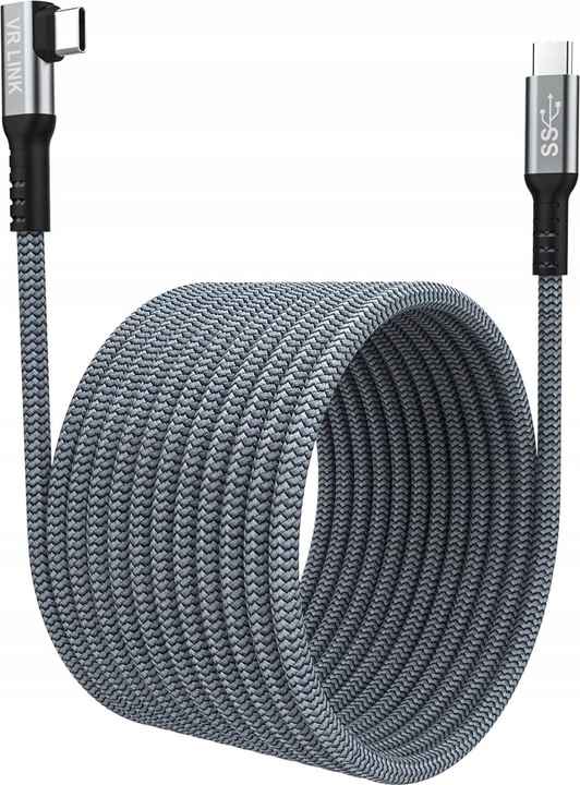 Kabel przewód VR Link USB-C USB-C w oplocie kątowy 5m VR do QUEST 2,3
